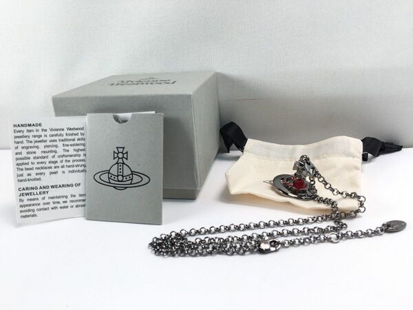 h1169 極美品 VivienneWestwood ヴィヴィアンウエストウッド ネックレス オーブ(レッド/小)ガンメタル