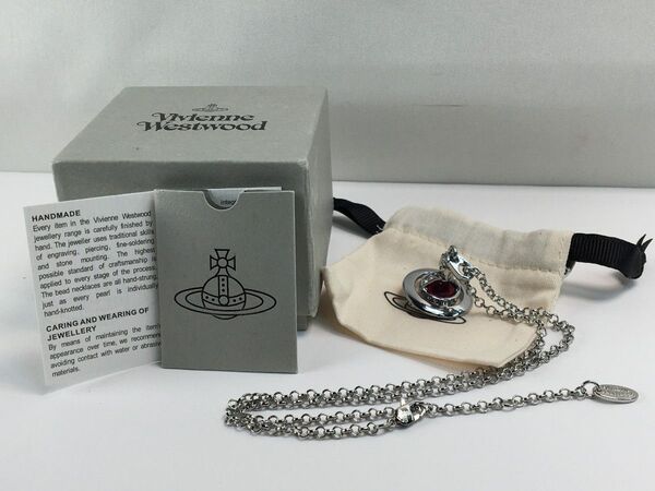 h1169 極美品 VivienneWestwood ヴィヴィアンウエストウッド ネックレス オーブ(レッド/小)メタルシルバー