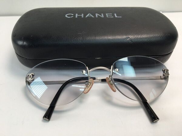 n1114 希少レア 美品 CHANEL メガネ/眼鏡 サングラスフレーム 4003 リムレス 度入り ケース付 ココマーク