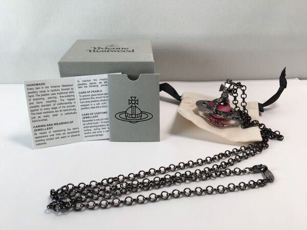 h1169 極美品 VivienneWestwood ヴィヴィアンウエストウッド ネックレス オーブ(レッド/ビッグ)ガンメタル