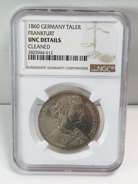 e1179 極希少レア 1860年 ドイツ ターラー銀貨 NGC鑑定 UNC DETAILS CLEANED 流通摩耗ゼロ~極小