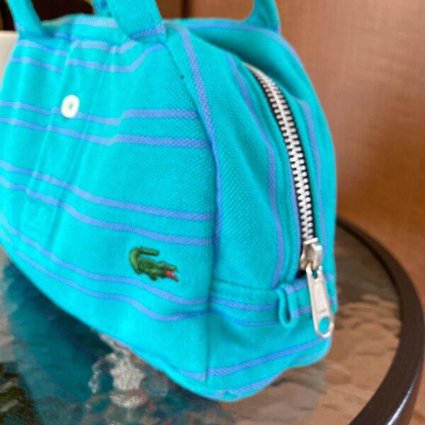 LACOSTE ミニバッグ エメラルドグリーン ストライプ