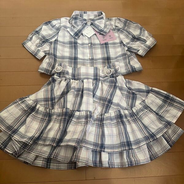 眞白ありす しまむら ブルーチェック柄シャツ スカートセット L