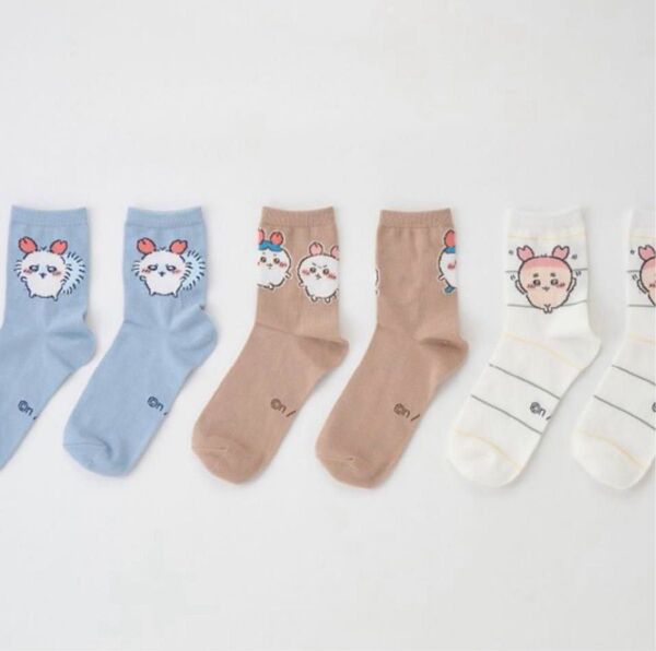ちいかわ 靴下 3足組 19-24cm カニちゃん 古本屋 モモンガ