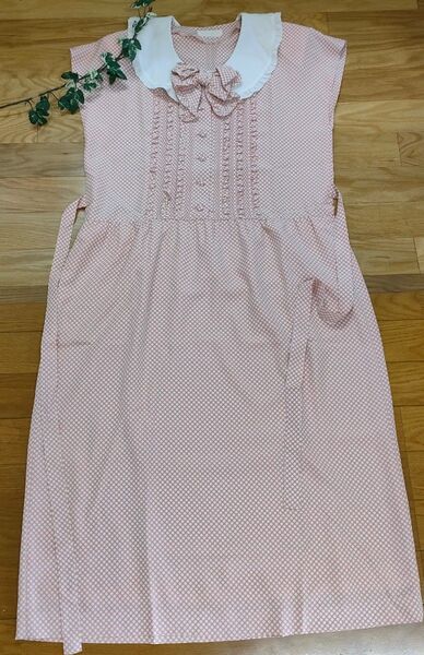 希少品 PINK HOUSE ピンクハウス ドット柄ワンピース・リボン付き・USED 裏地あり ビンテージ