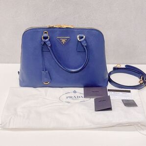 【極美品】PRADA プラダ サフィアーノ 2way バッグ ネイビー