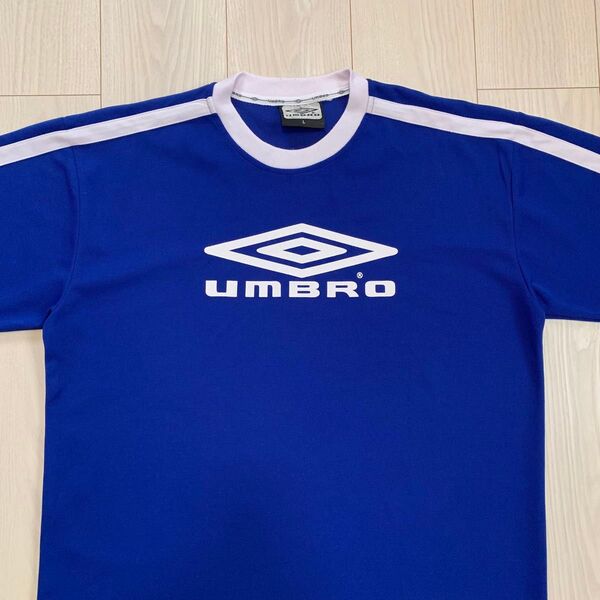 00s UMBRO アンブロ Tシャツ ビッグロゴ ゲームシャツ サッカーシャツ ユニフォーム フットサルウェア 古着 ブルー L