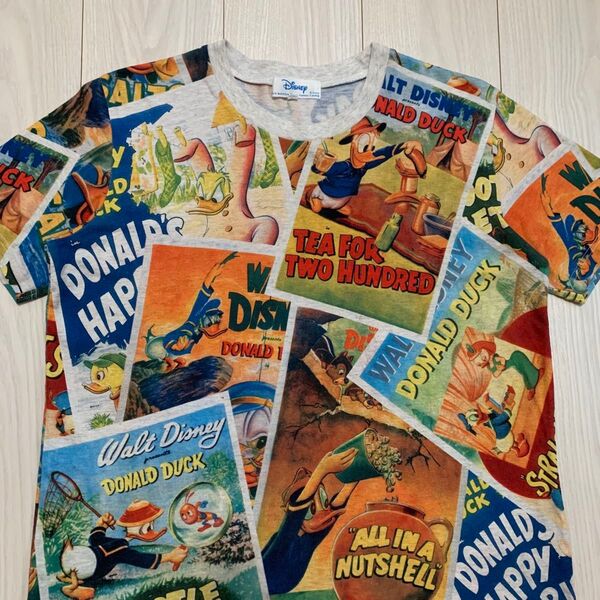 希少 日本製 レア ドナルド OLD DISNEY オールドディズニー 総柄デザイン 半袖 Tシャツ カットソー 古着 LL