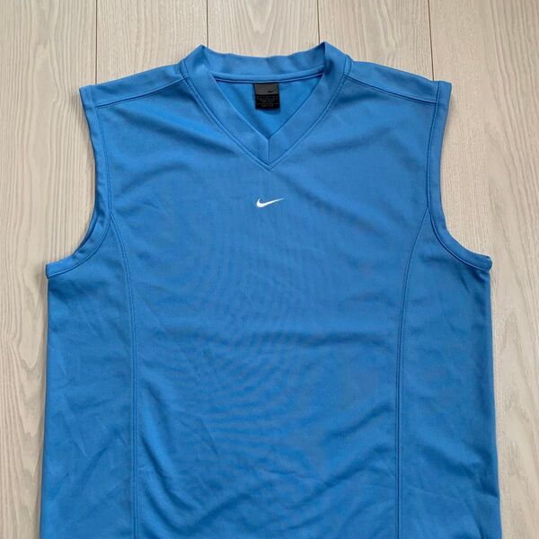 NIKE ナイキ ノースリーブ センターロゴ ゲームシャツ 刺繍ロゴ タンクトップ ユニフォーム バスケ 古着 DRI-FIT L