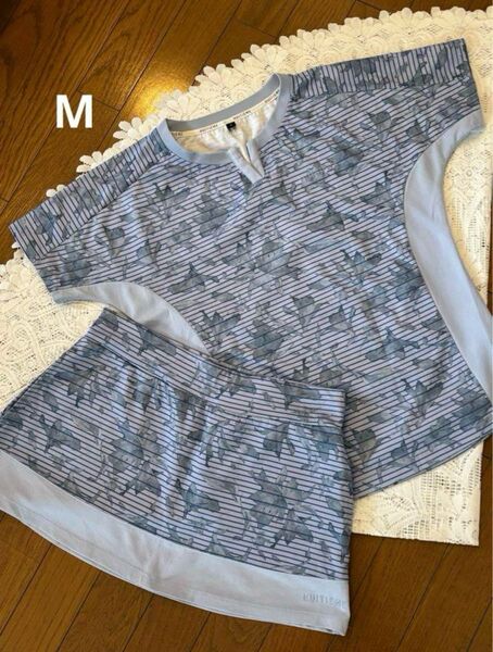 ウィッテムHUITIEME テニスウェアお花柄フレアスコート&シャツ M