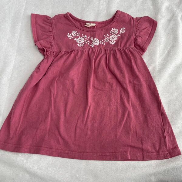 子供服 120 夏服 女の子 ピンク 花柄刺繍 フリル袖チュニック 半袖 キッズ