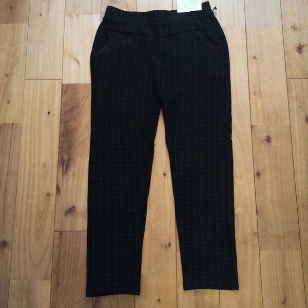 黒 チェック柄 スリムフィットパンツ M-L ストレッチ