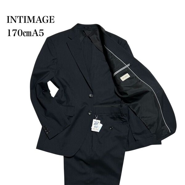 極美品 メンズスーツセットアップ INTIMAGE 170㎝ A5 (M相当) ブラックストライプ 春夏秋