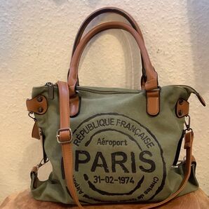 未使用 Paris Aroport キャンバストートバッグ グリーン系