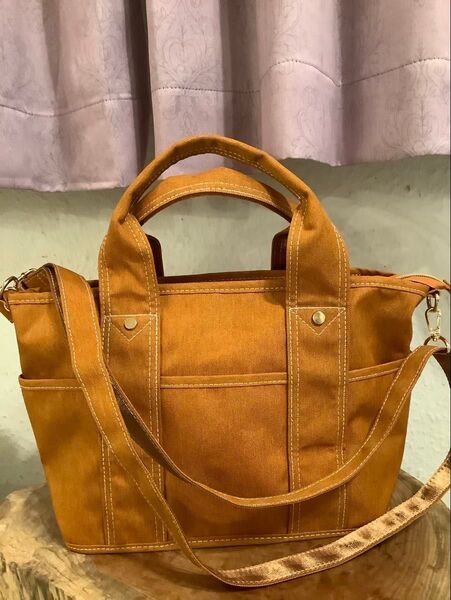 キャンバストートバッグ 2way ショルダーバッグ オレンジ 未使用