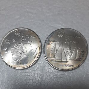 モントリオールオリンピック 記念銀貨 5ドル 北米大陸地図 ヨット2枚セット SV925