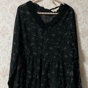 ドット柄シフォンブラウス 七分袖