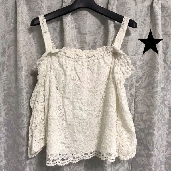 七分袖!美品!INGNI*総レースオフショルダーブラウス*カットソー*Mサイズ