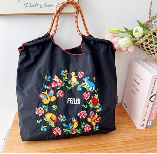 値下げ商品 刺繍 トートバッグ エコバッグ Mサイズ グレー ネイビー ブラック ロゴ 通勤 通学 軽量 レディース
