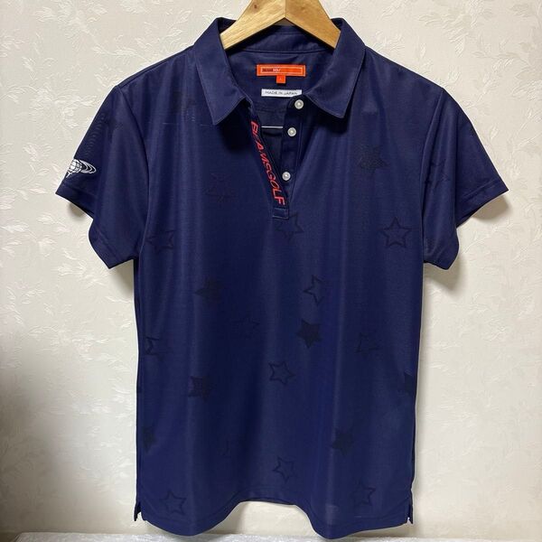 BEAMS GOLF レディース ゴルフウェア 星柄 ポロシャツ ネイビー L