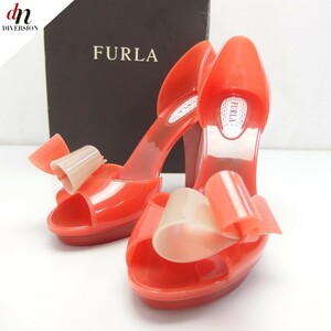 FURLA Furla AURORA frill ribbon Raver open tu heel pumps sandals PAPAYA/MARBLE 37