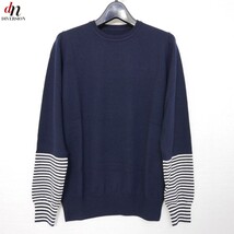 12AW 12FW uniform experiment ユニフォームエクスペリメント BORDER SLEEVE CREW NECK KNIT ウール 長袖 ボーダー 切り替え ニット NAVY 1_画像1