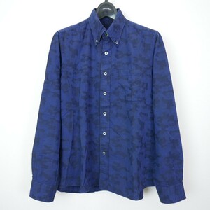 15SS SOPHNET. ソフネット SOPH ソフ JACQUARD FABRIC B.D SHIRT コットン 長袖 カモフラ 迷彩 ジャガード ボタンダウンシャツ NAVY S