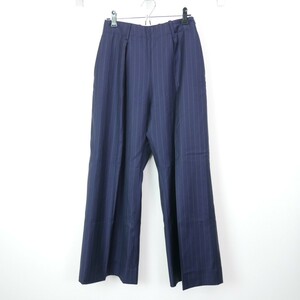 Cellar Door セラードアー ELLIE ウール ピンストライプ タック ワイドパンツ MADE IN ITALY NAVY 40