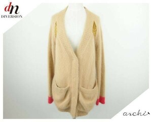 12AW 12FW archi アーキ PULLOSARA KNIT CARDIGAN アンゴラ混 長袖 バック 切り替え Vネック ニット カーディガン BEIGE M