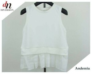 Andemiu アンデミュウ チュール付き ノースリーブ カットソー タンクトップ WHITE F