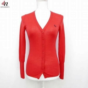 FRED PERRY Logo embroidery V neck knitted cardigan RED UK8