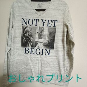 PLUS ONE 長袖Tシャツ Mサイズ 杢グレー NOT YET BEGIN プリント