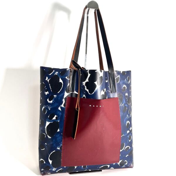 【価格相談可能】希少 MARNI マルニ トートバッグ PVC レザー ショッピングバッグ バイカラー ネイビー レッド