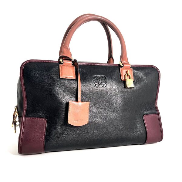 【価格相談可能】極美品 LOEWE ロエベ アマソナ36 アナグラム ハンドバッグ ミニボストンバッグ バイカラー ブラック