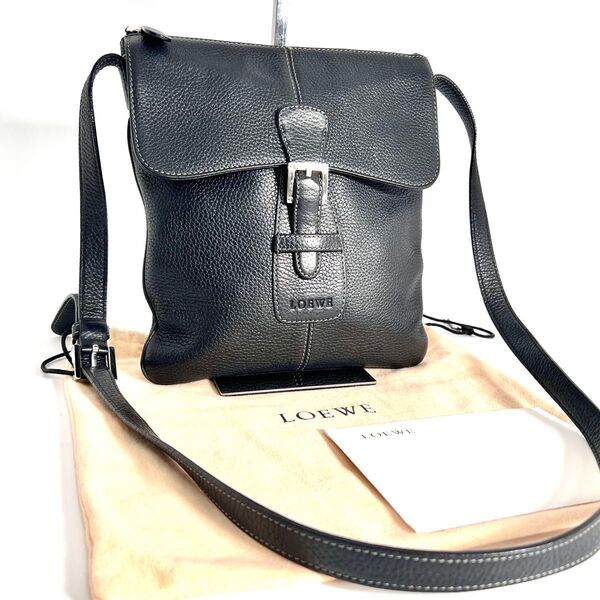 【価格相談可能】美品 LOEWE ロエベ センダ アナグラム ベルト ショルダーバッグ サコッシュ ブラック 型押し レザー