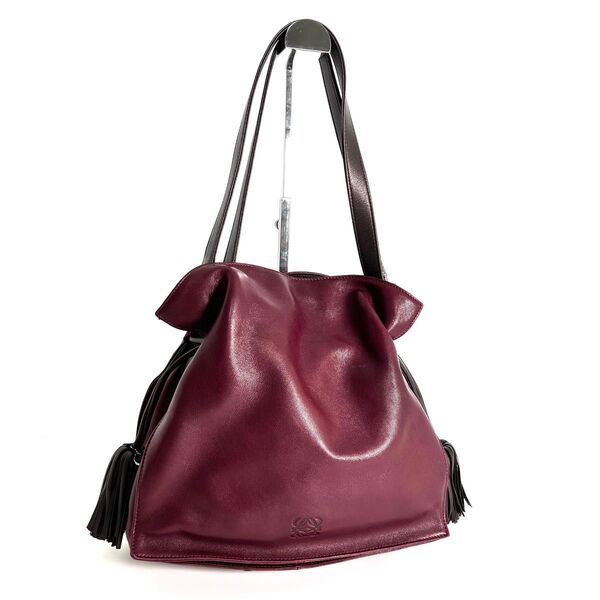 【価格相談可能】美品 LOEWE ロエベ フラメンコ 30 ショルダーバッグ フリンジ 2way アナグラム トートバッグ レッド