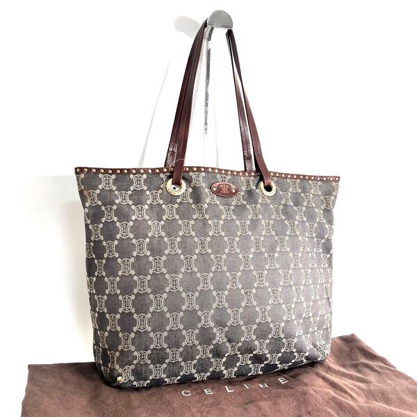 【価格相談可能】良品 CELINE セリーヌ トートバック マカダム デニム トリオンフ インディゴ パリマカダム 総柄 レザー