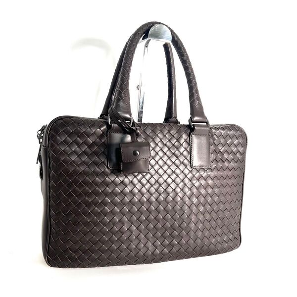 【価格相談可能】美品 BOTTEGA VENETA ボッテガヴェネタ ビジネスバッグ イントレチャート ブラウン レザー チャーム