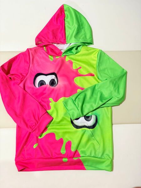 スプラトゥーン風パーカー ピンク×グリーン 13-14Y(150-160cm)