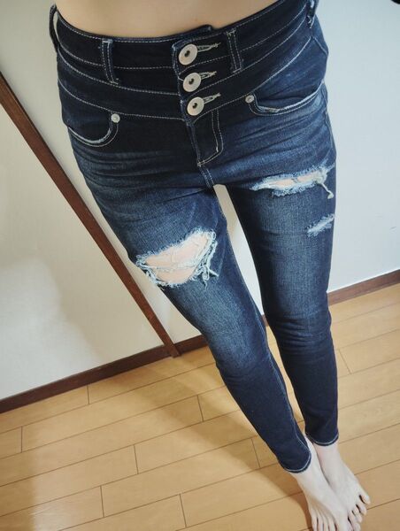 ジェイダ ハイウエストダメージスキニーデニムパンツ