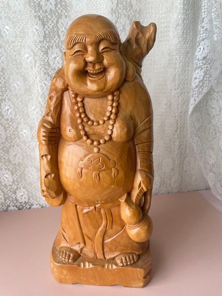 木彫り 布袋様 置物 工芸品 高さ約42cm