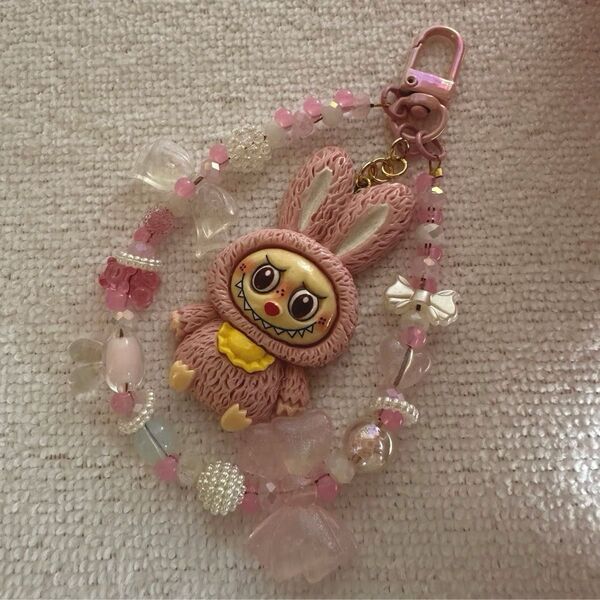 【新作】ラブブ バニー キーホルダー キーチェーン pink ストラップ ハンドメイド