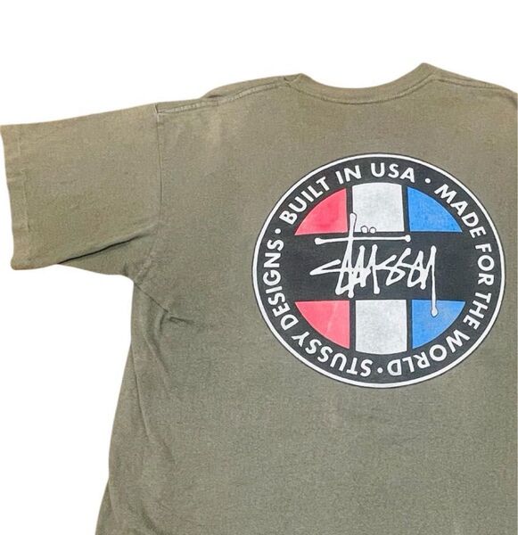 90s オールド ステューシー Tシャツ M サークルロゴ プリント フランス STUUSY ラスタ 半袖 グリーン USA製