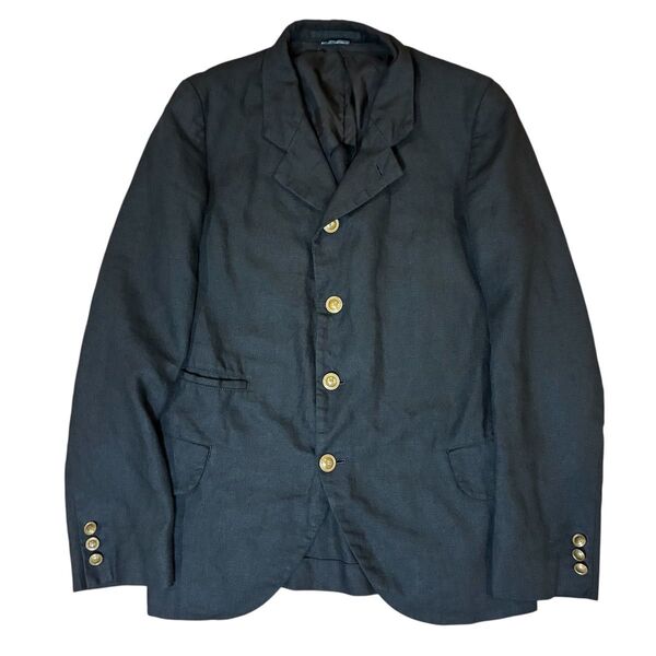 コムデギャルソン オムプリュス テーラードジャケット 麻 金ボタン 黒 COMME des GARCONS HOMME PLUS