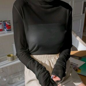 SHEIN DAZY 未使用 長袖 シアートップスロンT ブラック