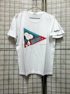J69/ スヌーピー ピーナッツ 半袖 Tシャツ メンズ ペナント 柄 袖刺繍 ホワイト M