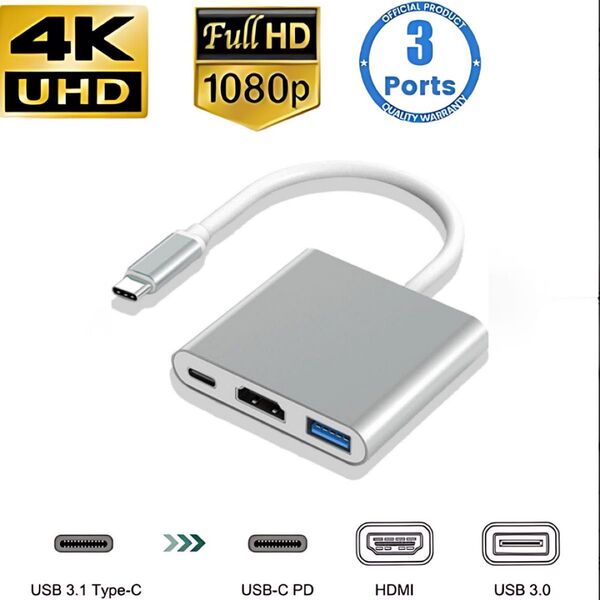 Type C ⇔ HDMI 映像出力 変換 ハブ USB3 PD スマホHDMI変換アダプターTypeC 変換アダプターHDMI