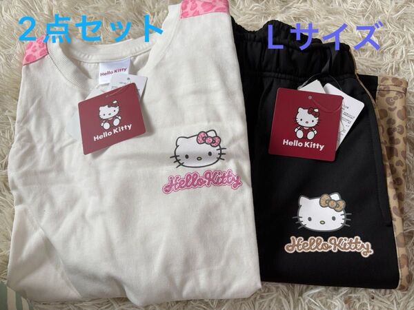 ハローキティ ルームウェア Tシャツ ハーフパンツ L 平成ギャル しまむら ヒョウ柄 ホワイト 白 ブラック 黒
