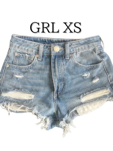 【美品】GRL ダメージ加工 ショートパンツ XS デニムショーパン ローライズ カットオフデニム 短パン