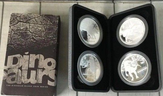 ツバル 2002年 5ドル銀貨 先史時代の動物 恐竜シリーズ 2oz 純銀メダル 4枚セット silver999 プルーフ仕上げ